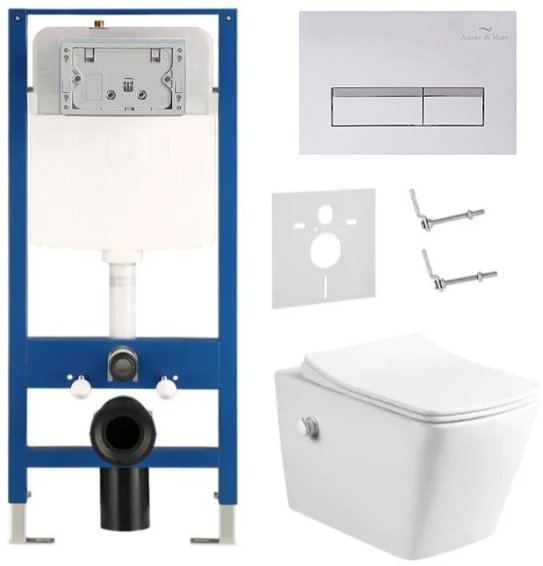 Комплект 6 в 1: инсталляция Amore di Mare QuickFit 50114 с подвесным унитазом Garda Bidet P310-X и клавишей смыва 404W (QF404W310X)